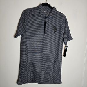 NFL Vikings Embroidered Mascot Grey Striped Polo Mens Small New With Tags